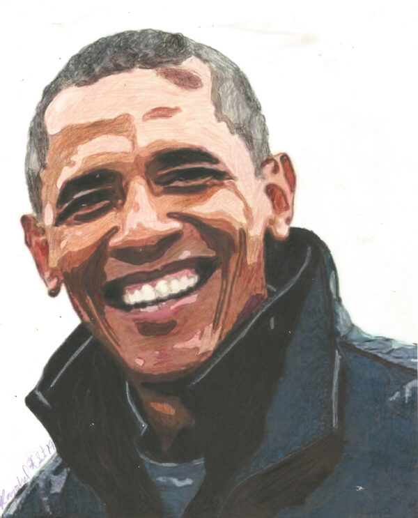 President Barack Obama Watercolor Pencil Portrait By Raychel "Mad Hatter" George