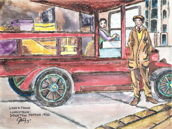 Lena and Frank Lungstrum Downtown Topeka 1920 Watercolor Painting By The GYPSY