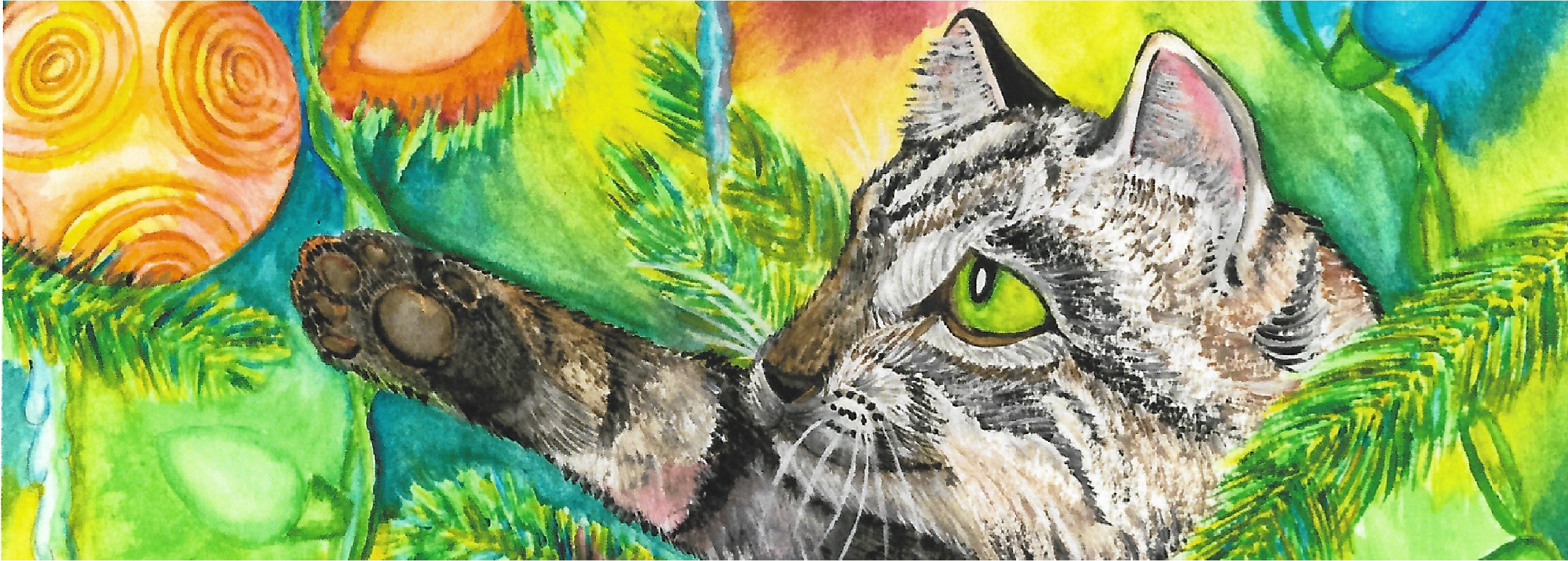 Christmas Cat 1 Watercolor Painting By The GYPSY