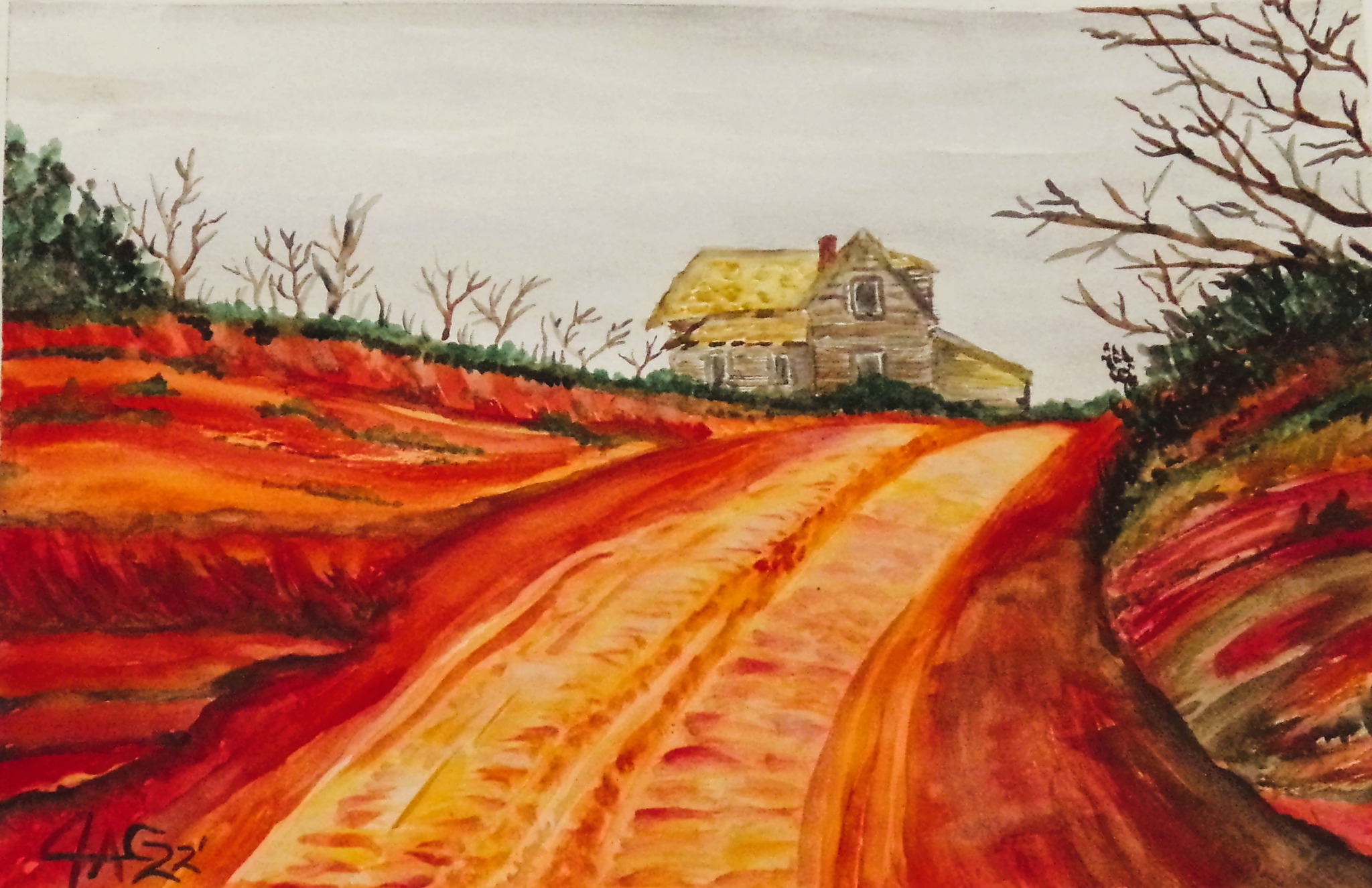 Texoma Road Watercolor Painting By The GYPSY