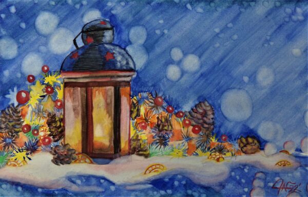 Blue Christmas Watercolor Painting By The GYPSY